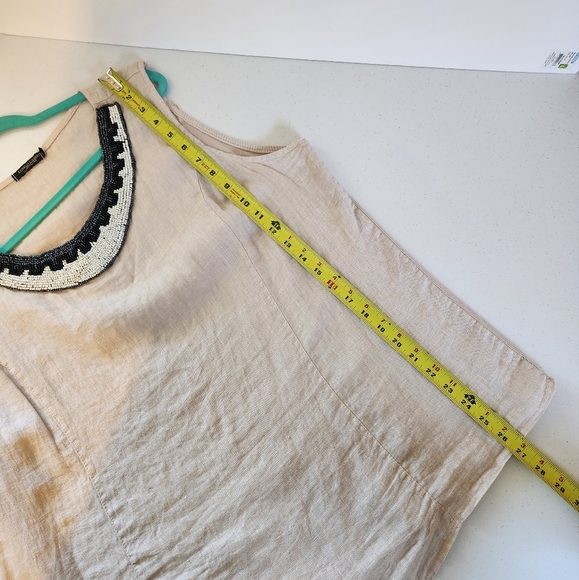 Lungo L'Arno Linen Beaded Shell Tank Top Ribbed Stretch Beige Womens Size 2X - Picture 7 of 8